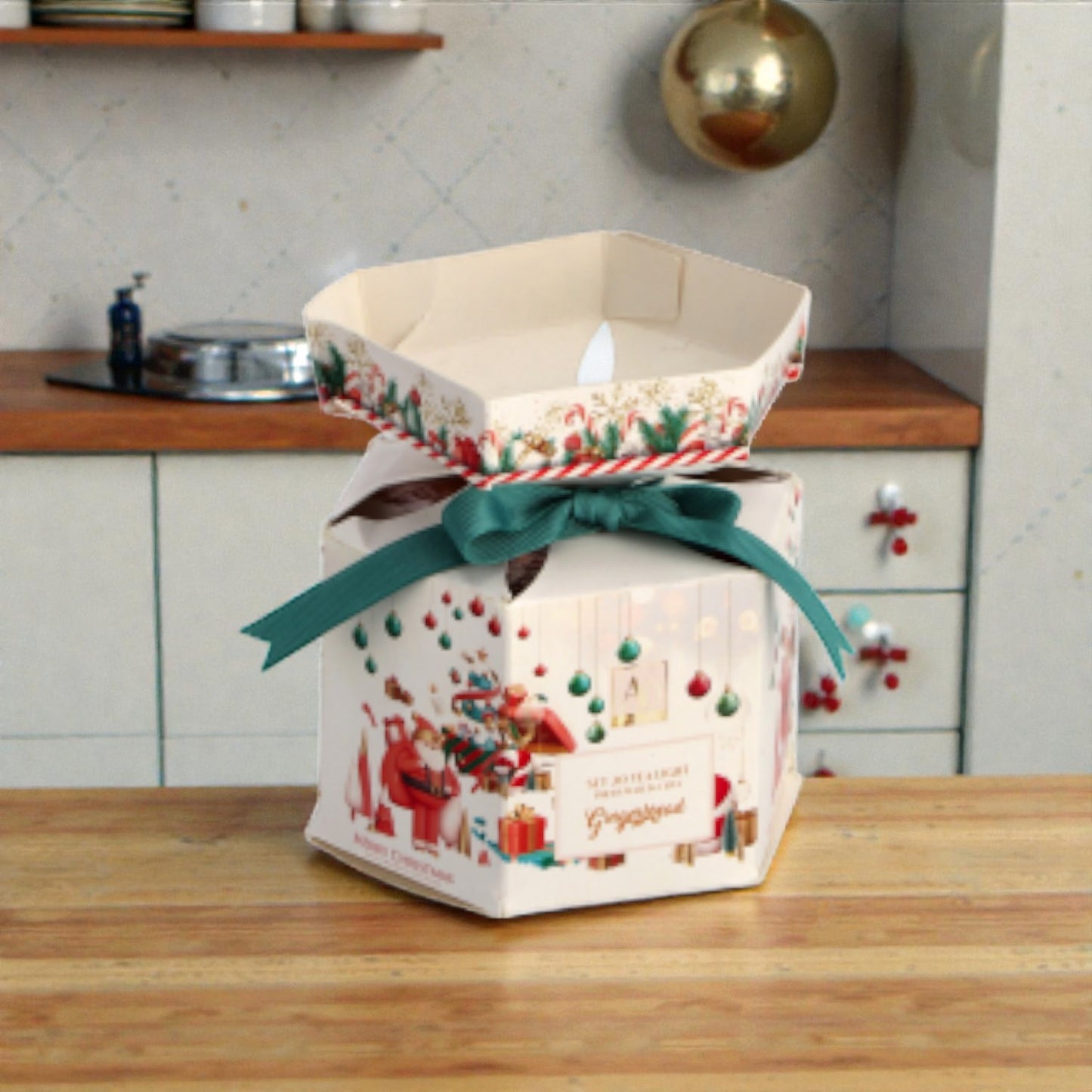 Kit luci per tè tea light di natale, ambientato in una casa accogliente.