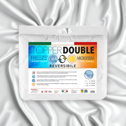 Topper Double Freeze double face in fibra di poliestere cardata con cover bifacciale – peso 300?g/mq – misure 90×200 cm, 170×200 cm