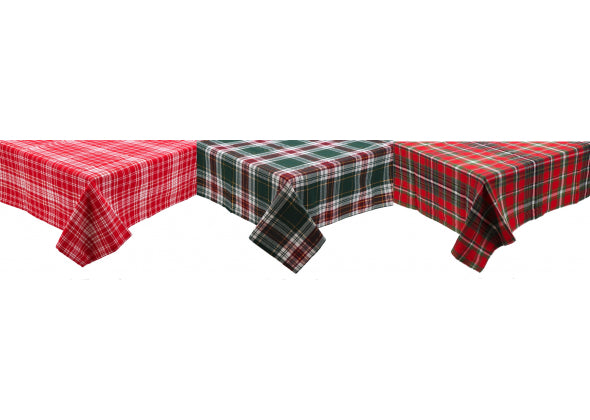 3 Tovaglia di Natale rossa e verde plaid Melin in tessuto con motivi natalizi, su sfondo bianco