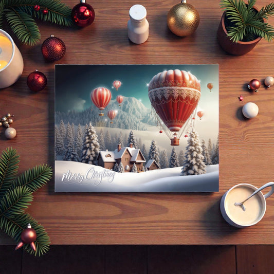 Tovaglietta di natale con stampa natalizia, su un piano in legno