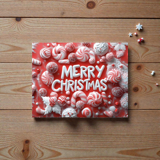 Tovaglietta di natale con stampa natalizia, su un piano in legno