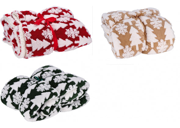 Coperta in Tessuto Sherpa con Pattern Natalizio - 3 Dimensioni - 3 Colori assortiti