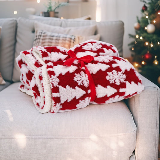 Coperta in Tessuto Sherpa con Pattern Natalizio - 3 Dimensioni - 3 Colori assortiti