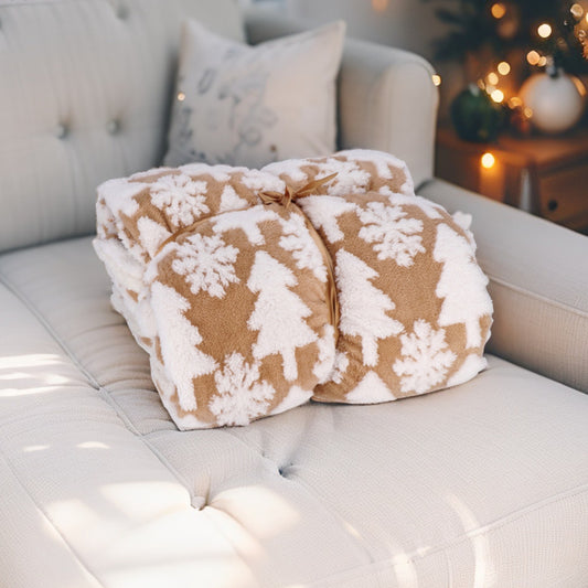 Coperta in Tessuto Sherpa con Pattern Natalizio - 3 Dimensioni - 3 Colori assortiti