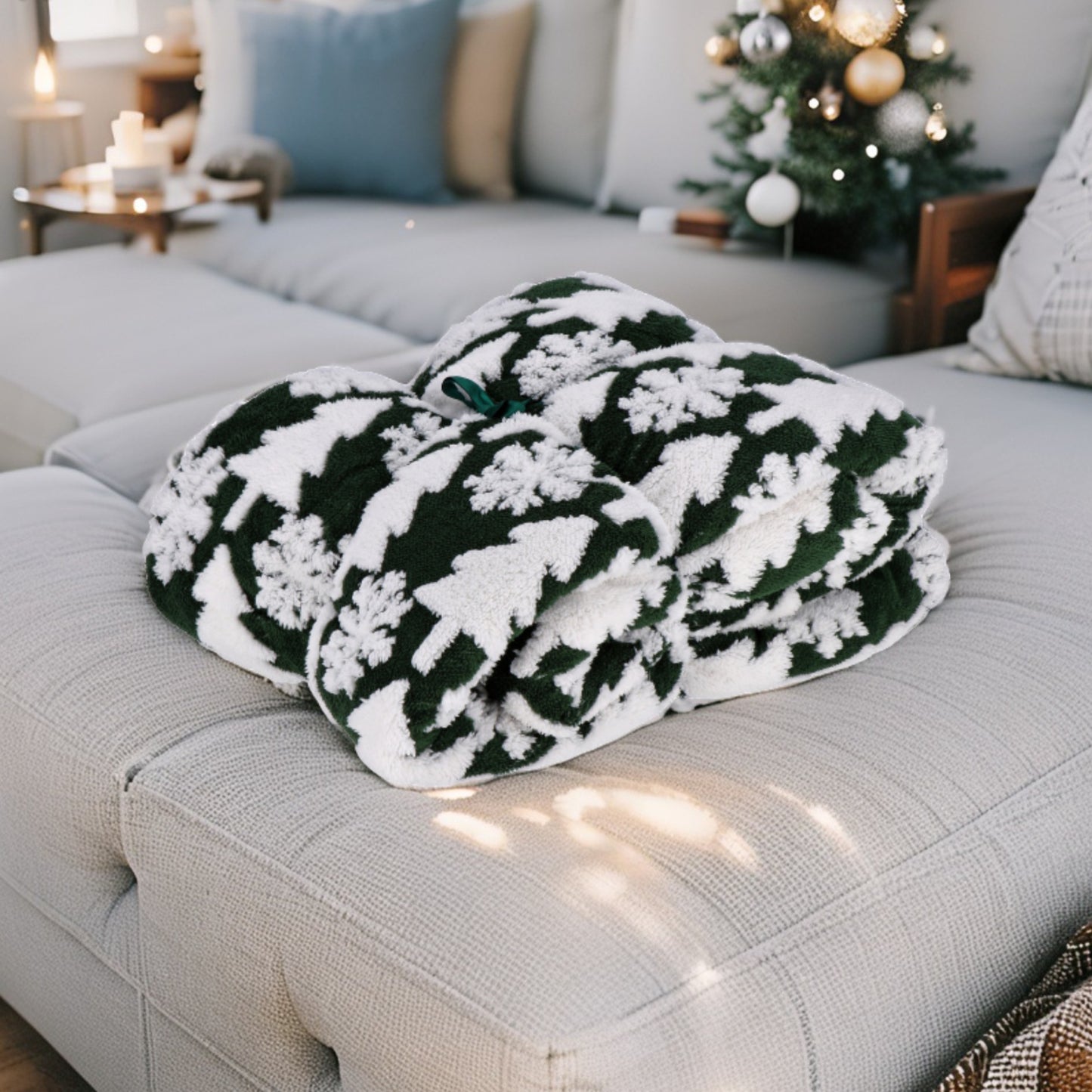 Coperta in Tessuto Sherpa con Pattern Natalizio - 3 Dimensioni - 3 Colori assortiti