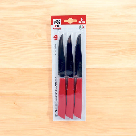 Set 6 Coltelli da Bistecca Rossi