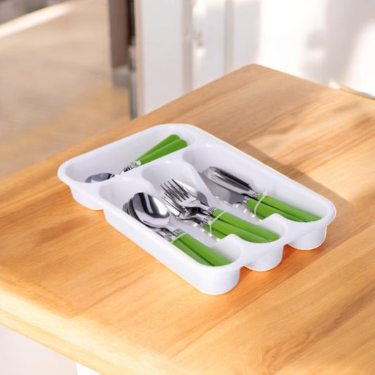 Set 24 Posate in Acciaio e Plastica "Betty" con Portaposate – 3 Colori Assortiti