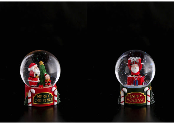 2 Palla di neve con babbo natale e base in resina a LED, con sfondo nero