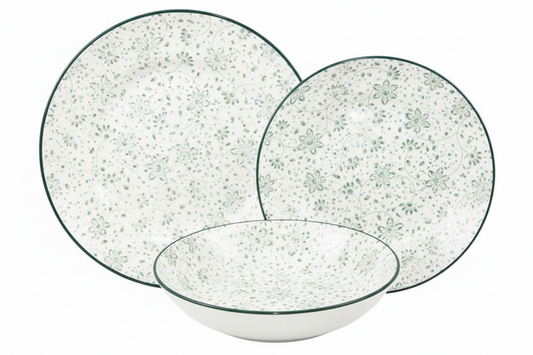 Servizio piatti Sirmione Verde 18 pezzi in porcellana | Set tavola floreale