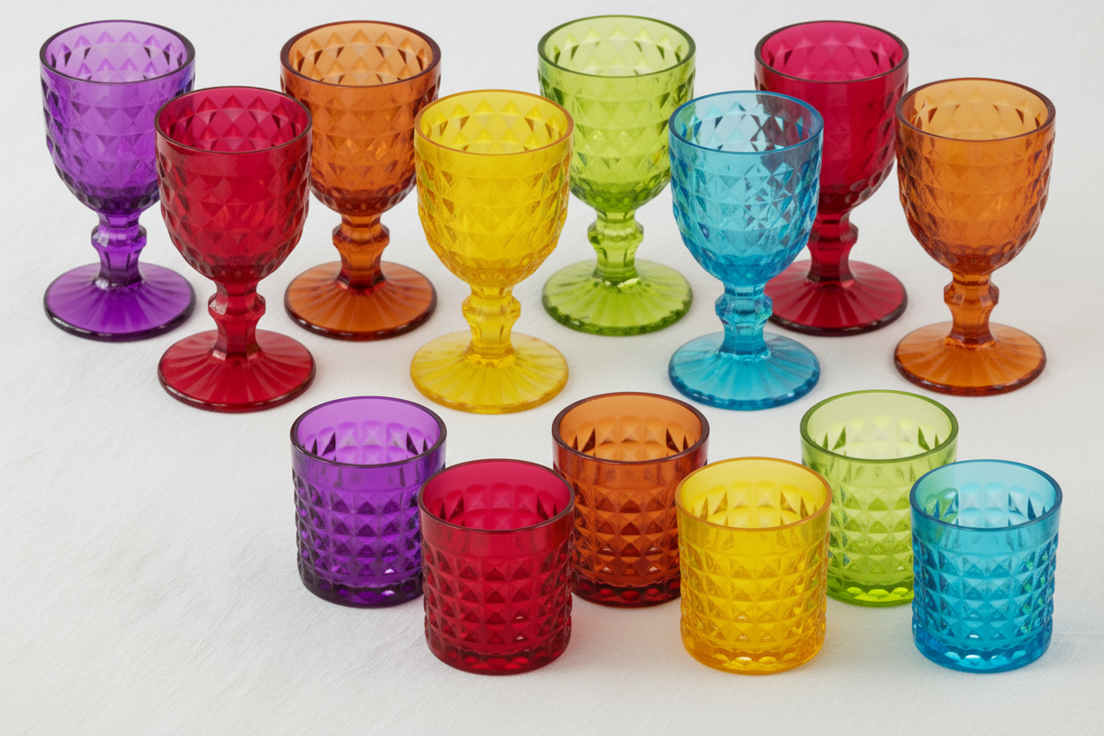 Set 12 Bicchieri Colorati Sissy Colors 300cc – Bicchieri in Vetro Multicolor Design Vintage
