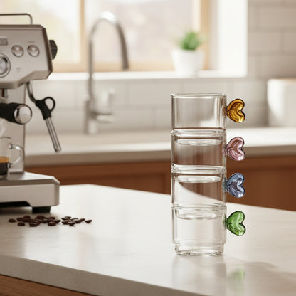 Tazzine Caffè Brandani Cuore Impilabili Set 4 Pezzi in Vetro
