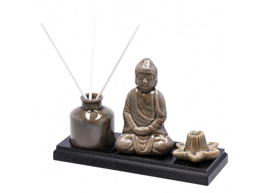 Kit decorazione con portaincensi e diffusore in ceramica – 3 colori – 22×8×12,5 cm
