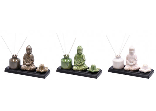 Kit decorazione con portaincensi e diffusore in ceramica – 3 colori – 22×8×12,5 cm