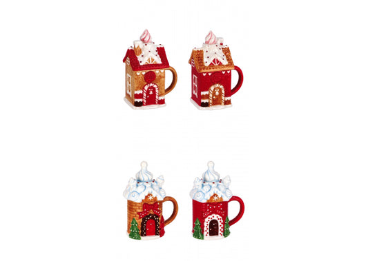 Tazza in Ceramica con Coperchio – 4 Decori Assortiti