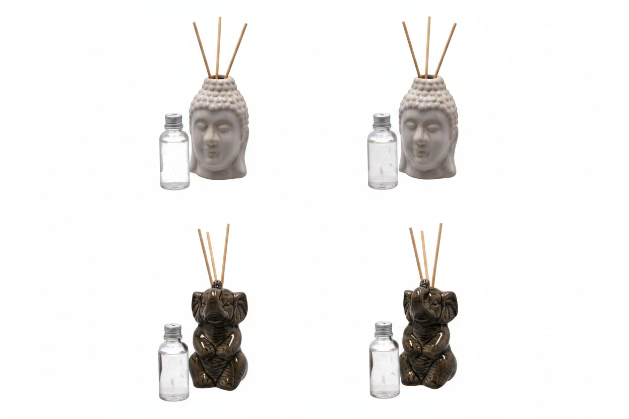 Diffusore fragranza ceramica con olio 30 ml – Buddha / Elefante – 11 cm