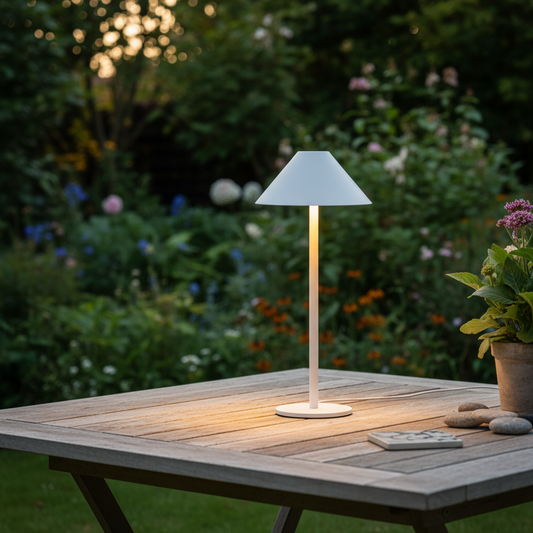 Lampada da tavolo touch ricaricabile Almas – USB‑C – Ø15×34,5 cm – bianca
