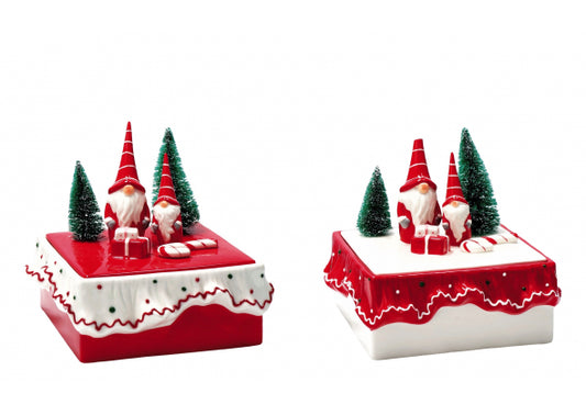 Scatola Quadrata con Babbi Natale in Ceramica – 2 Colori Assortiti