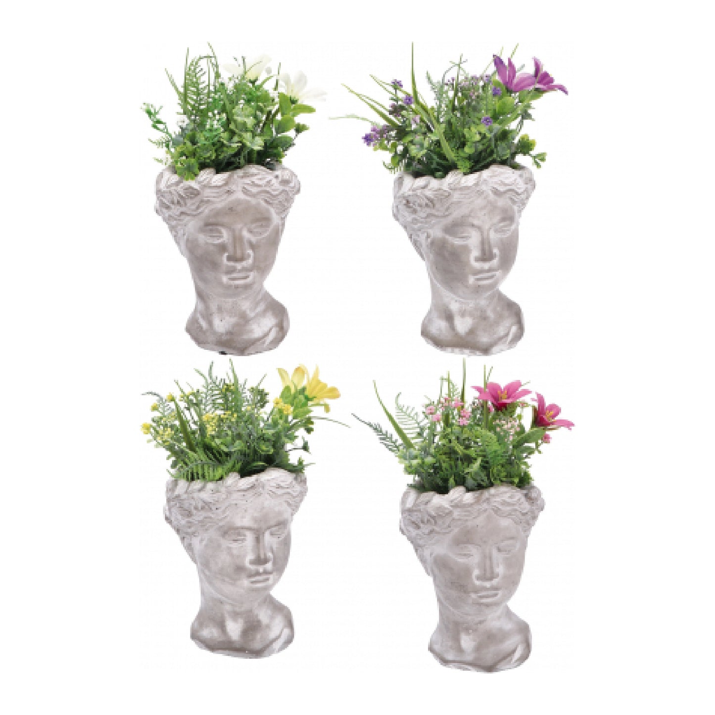 Vaso Head con pianta per decorazione – assortito 4 fiori