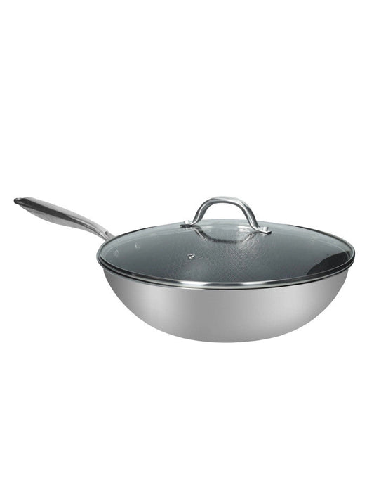 Wok Brandani Cuoricini Inox 3-Ply Ø32 cm con Coperchio – Antiaderente Ceramico per Induzione